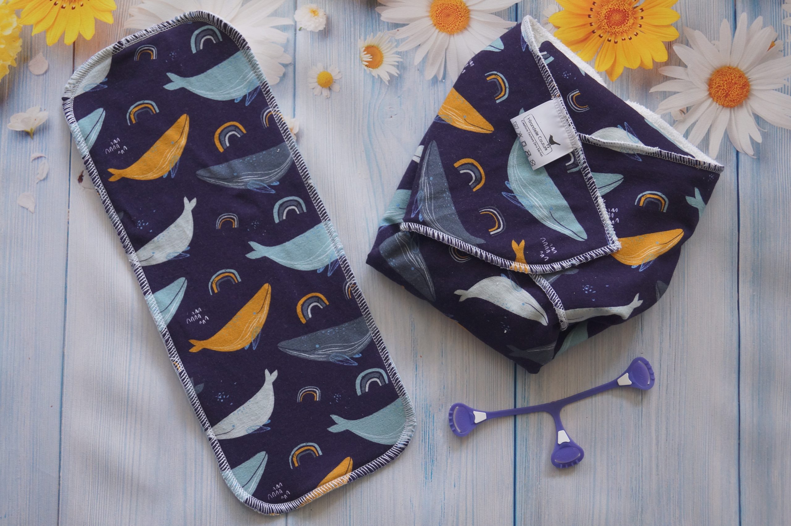Couche préplate Bambou "Jour" Taille unique Baleines