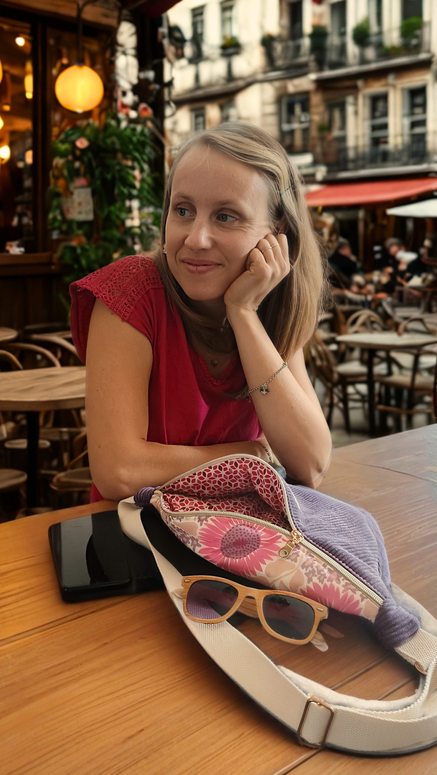 sortie en terrasse sac banane violet